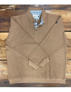 Sweat col boutonné beige foncé