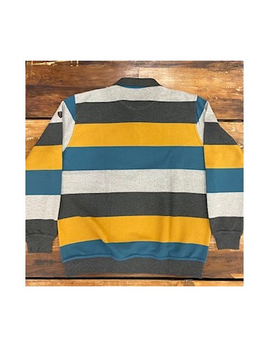 Sweat col boutonné rayures multicolores