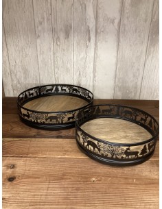 Set de 2 plateaux métal et...