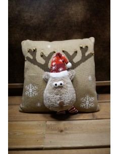 Coussin Élan Noël beige